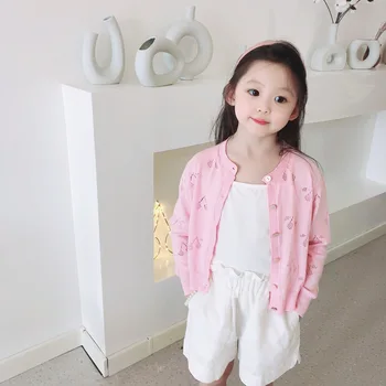 

baby girl coats 2020 spring cherry pattern Knit cardigan 100% cotton Solid color soft sweater tops kids outerwear
