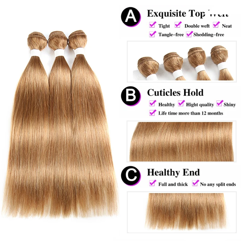 Brazilian Straight Human Hair Bundles KEMY HAIR 8-26 Inch Human Hair Weave Bundles Non-Remy Hair Extensions Can Buy 1/3 Bundles