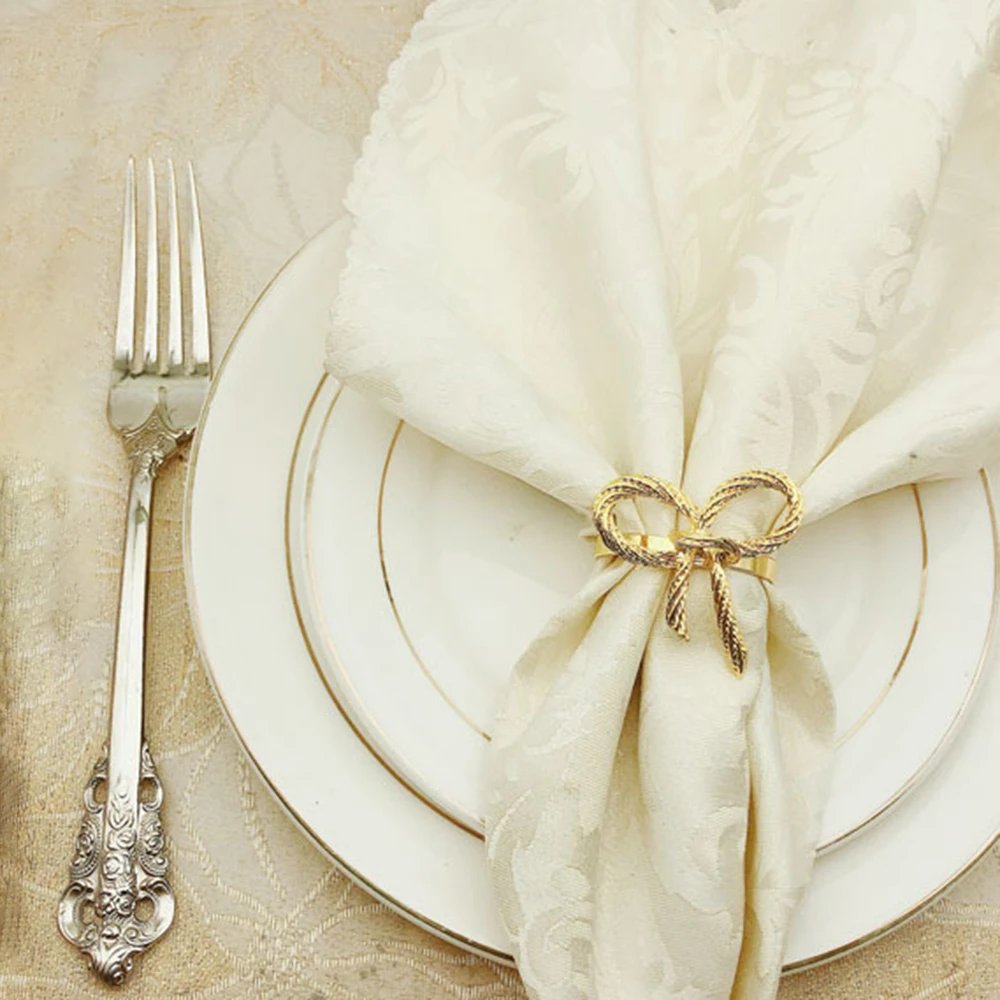 cene 6 pezzi decorazione per la tavola di Natale Anelli per tovagliolo in oro per matrimoni con fiocco feste