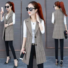 Ранняя осень костюм жилет женский весна и осень стиль Клетчатый жилет женский средней длины большой размер без рукавов пальто Fa