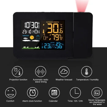 

Humidity Monitor Electronic Weather Station Home Office Forecast Multifunctional Digital LED Display Projection Alarm Clock