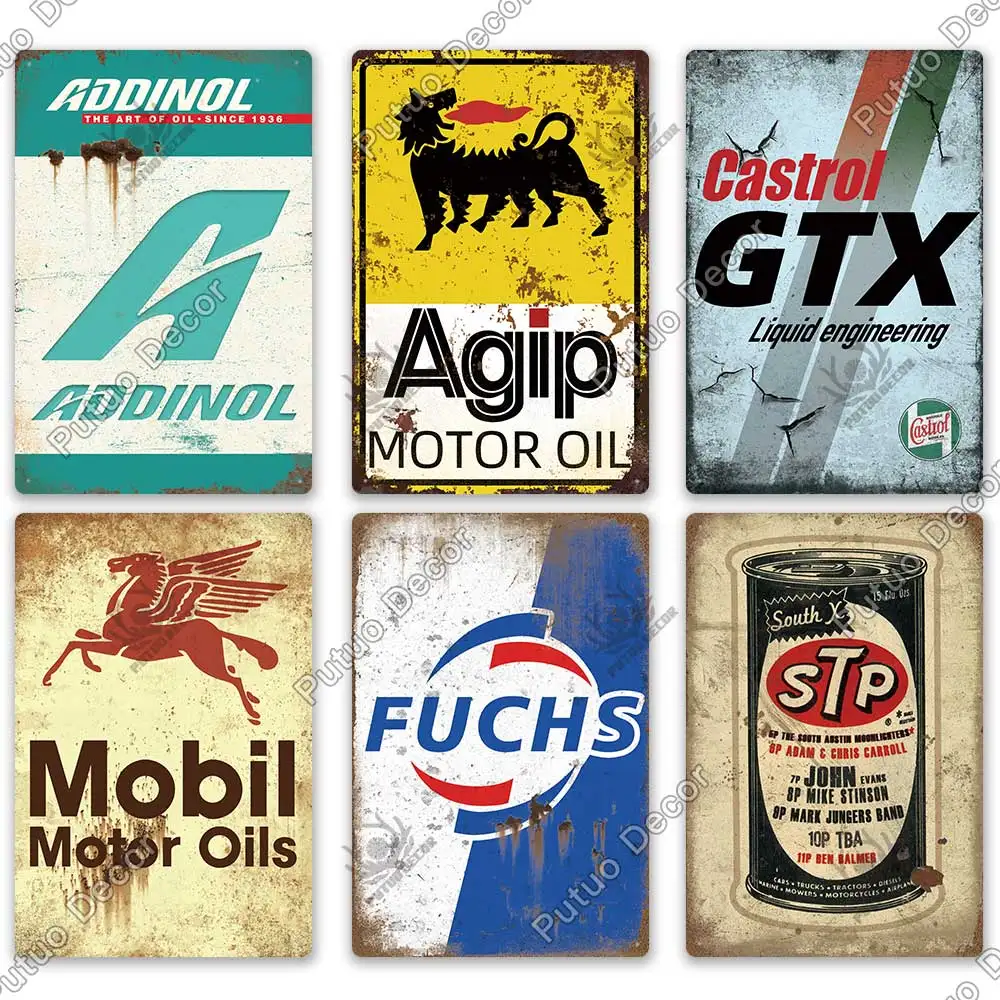 Putuo Decor Engine Oil Tin Sign Metal Sign Decorative Vintage Decor Plaque Garage Gas Station Man Cave Club Home Wall Decoration