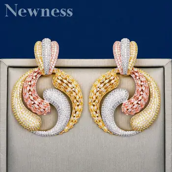 

Newness Luxury Across Twist Long Dangle Earring for Women Wedding Full Micro CZ Cubic Zircon Dubai Indian Earrings