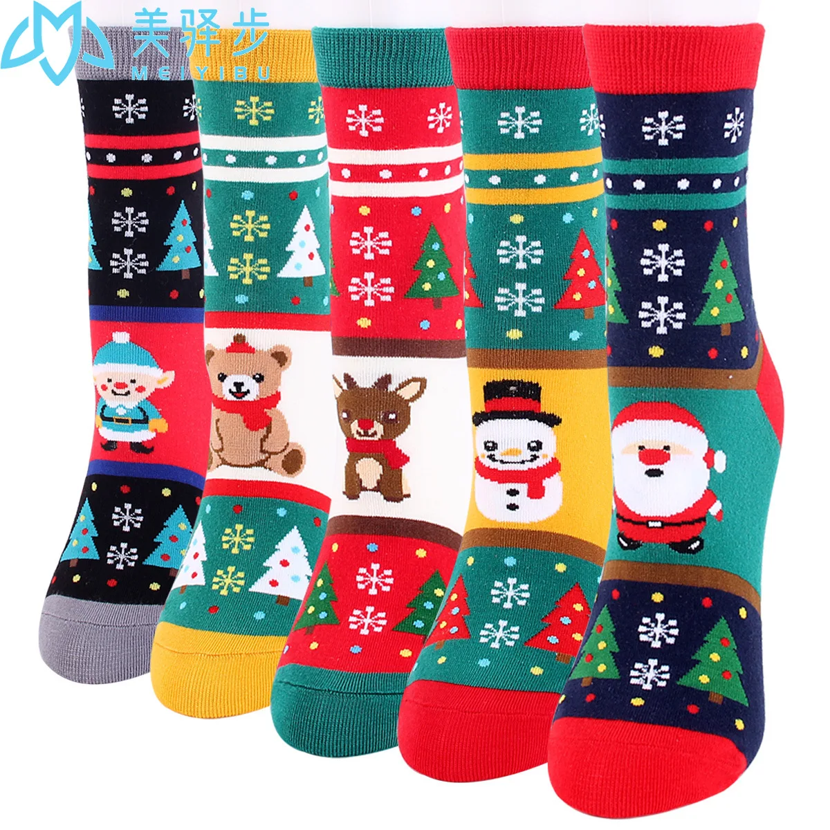 

12 Pairs Per Set Korean Fashion Cartoon Christmas Socks Hot Sale Festival Cute Elk Socks Factory Direct Sales