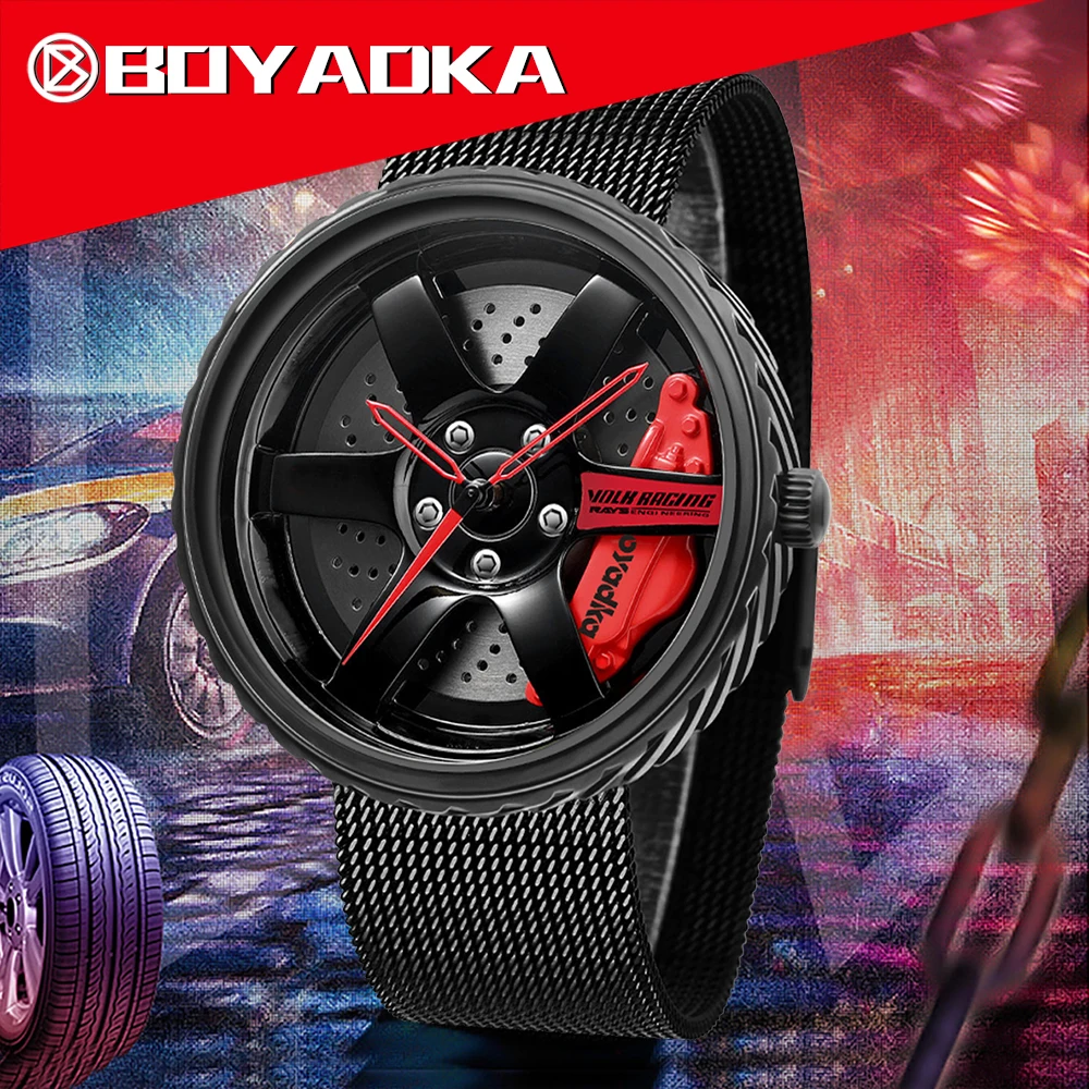 2021 Men Car Wheel Watch Fashion Waterproof Sport Watch Men's Quartz Mesh With Rim Hub Watch Run Quartz Men Quartz Watch 2022 new fashion children baby girls boys letter mesh led luminous socks sport run sneakers 2021 christmas kids shoes with led