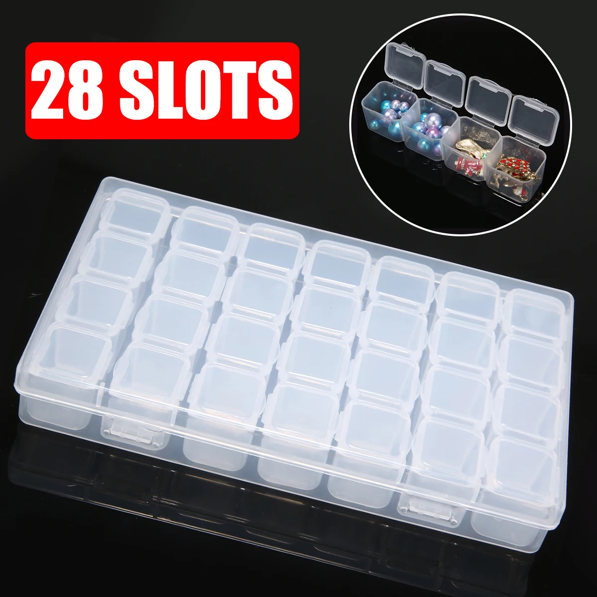 28 Slots Transparent Diamond Painting Kits Dismountable Storage Box Nail Art Rhinestone Tool Beads Jewelry Organizer | Дом и сад
