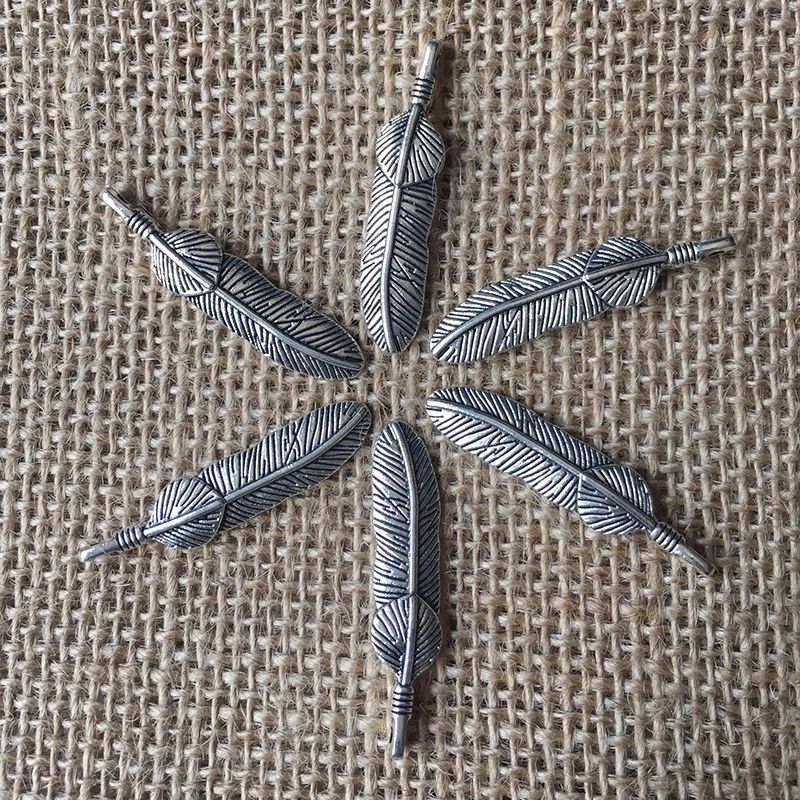 

24 Pcs/lot 39x14mm Feather Charms for Jewelry Making Antique Silver Plated Pendant for DIY Necklaces Bracelets Earrings A094