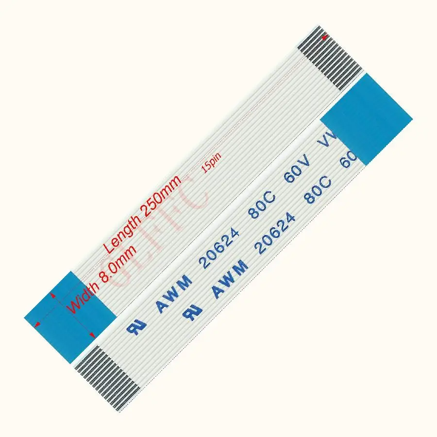 15pin 0,5 Шаг 100 мм-250 мм B-type Гибкий плоский кабель FFC awm 20624 ROHS для ttl lcd DVD Компьютера - Цвет: 250