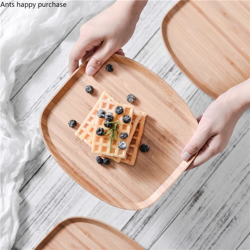 Bamboo Wooden Pallets Rectangle Household Snack Tray Afternoon Tea Bread Cake Fruit Dessert Table Exhibition Hall Display Tray
