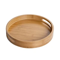 Wooden Round Serving Tray Wood Plate Tea Food Dish Drink Platter Multipurpose 2