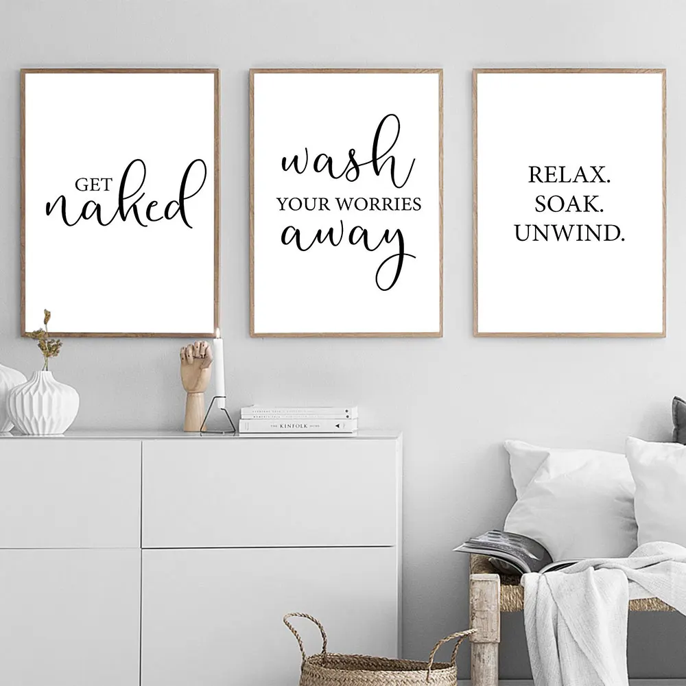 Get Naked Relax Soak Unwind Posters and Prints Toilet Life Quote Wall Art Pictures For Bathroom Modern Home Canvas Painting | Дом и сад