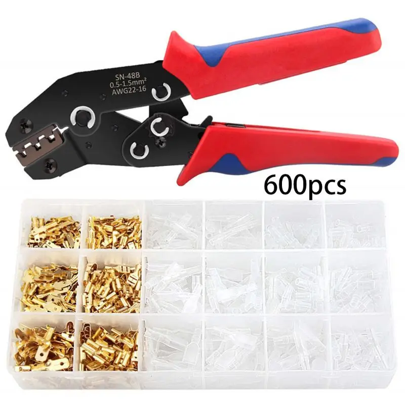 

48B Crimping Plier Set With 600Pcs Insert Spring Terminal Cold Compression Pincers Wire Connector Crimper Boxed Kit