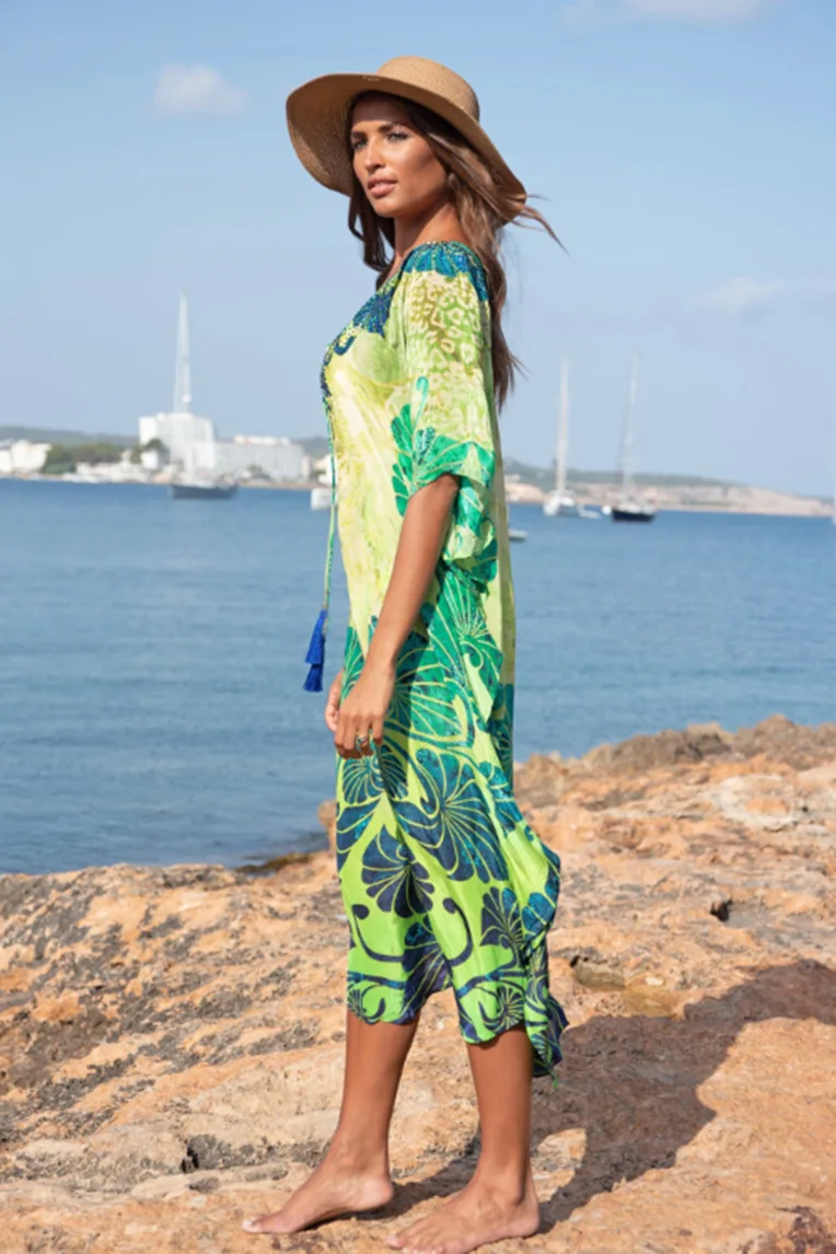 Boho Print Long Beach Dress Beach Cover Up for Women Pareo De Plage Bikini Cover Up Beach Sarongs Swimwear Kaftan Beach Wear
