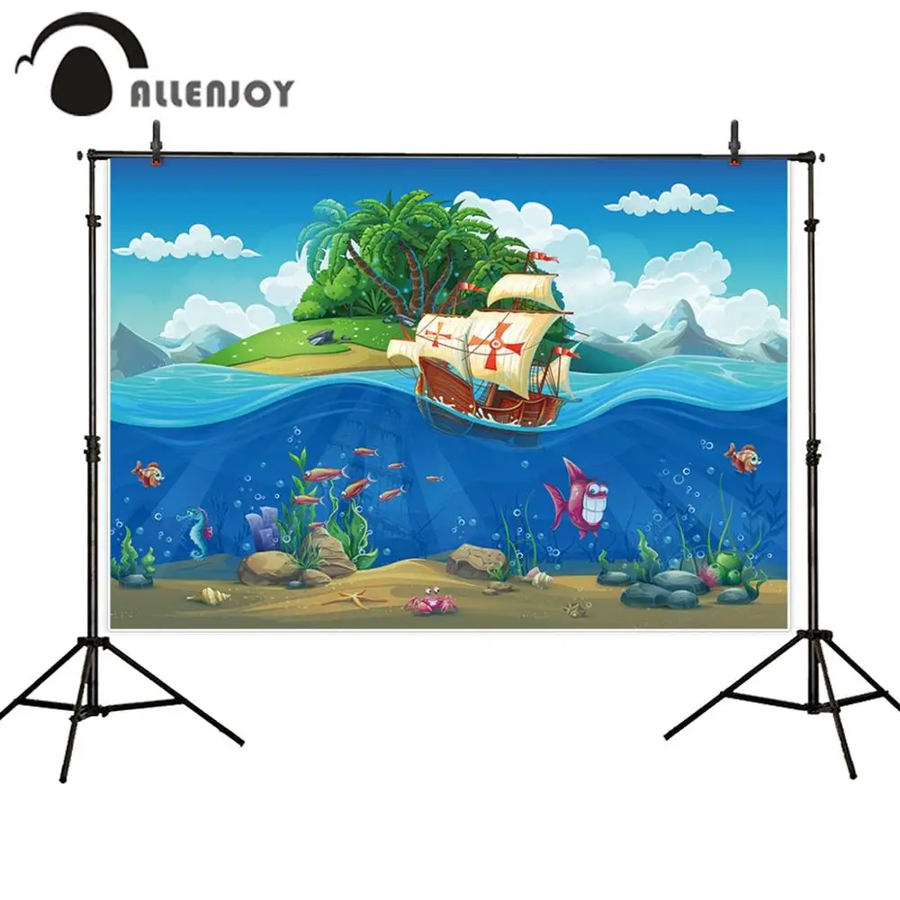Allenjoy Sea Photobooth мультфильм рыбы парусник остров тропические листья день рождения
