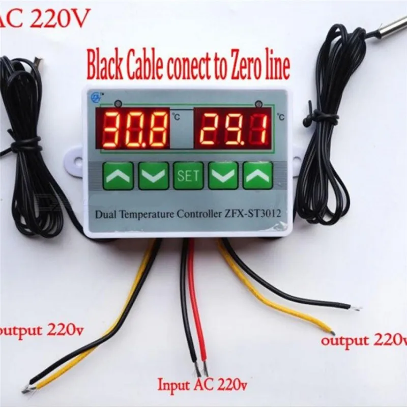 ST3012 DC 12 V/24 V AC 220V светодиодный термометр контроллер инкубатора интеллектуальный цифровой двойной зондовый термостат регулятор температуры - Цвет: 220V