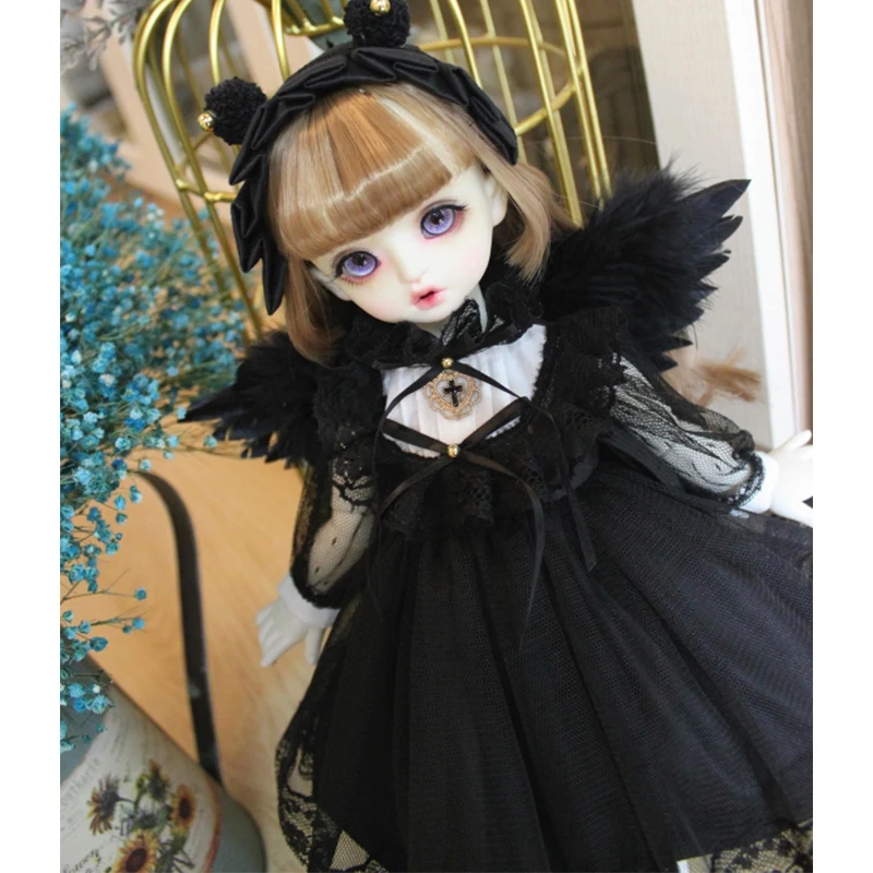 Платье BJD 1/6 1/4 кукла черное платье + лента для волос крылья куклы blyth аксессуары