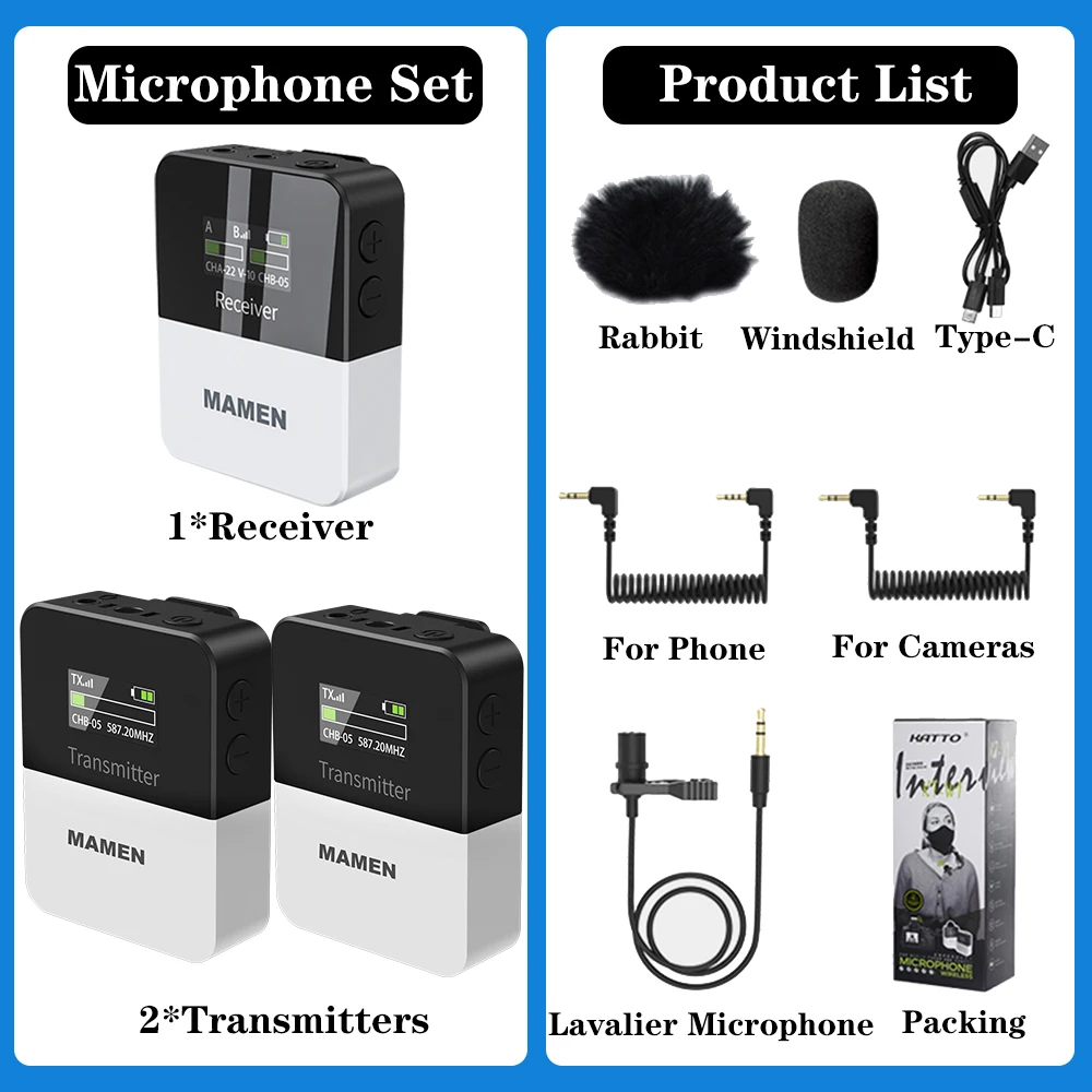 UHF Wireless Lavalier Microphone with 50m Pickup 800mAh Built-in Microphone Smart Noise Reduction Mini Professional Microphone 