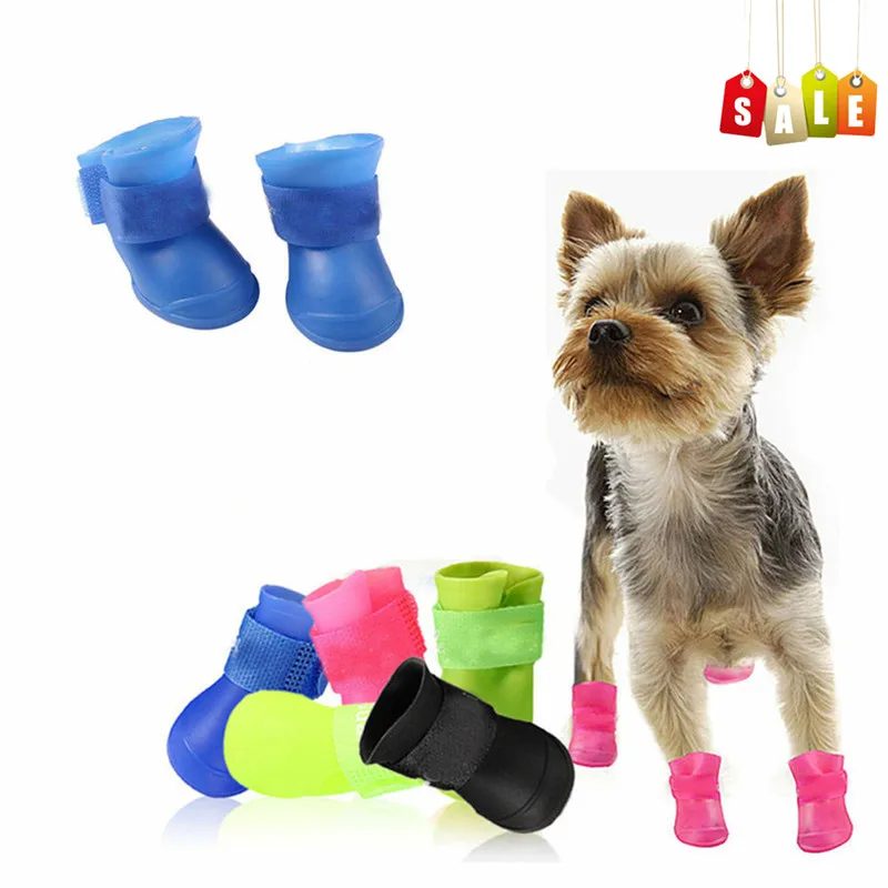 

4Pcs/set Colorful Pet Dog Rain Shoes Dog Booties Rubber Anti Slip Waterproof Dog Cat Rain Shoes For Four Seasons Pet Supplies