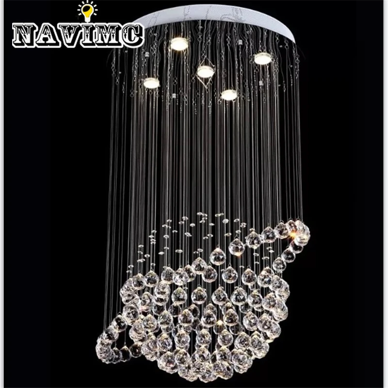 

Modern Staircase Living Room Ball Hanging Line Crystal Chandelier