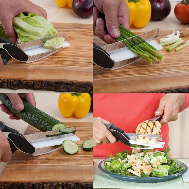 2 в 1 разделочная доска из нержавеющей стали нож шеф-повара для овощей портативный кухонный нож для еды умный резак высокого качества