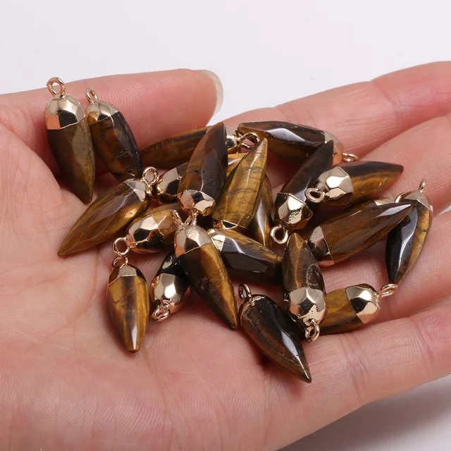 1pcs Natural Stone Crystal Faceted Rose Quartzs Pendant For DIY Jewelry Making Necklace Accessories Women Gift Size 13x26mm Tiger Eye Stone