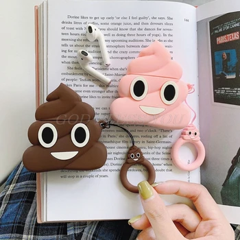 

Funny Poop Pattern Soft Silicone Protective Cover Shockproof Case Skin with Lanyard for Airpods 1/2 Charging Box Accessories
