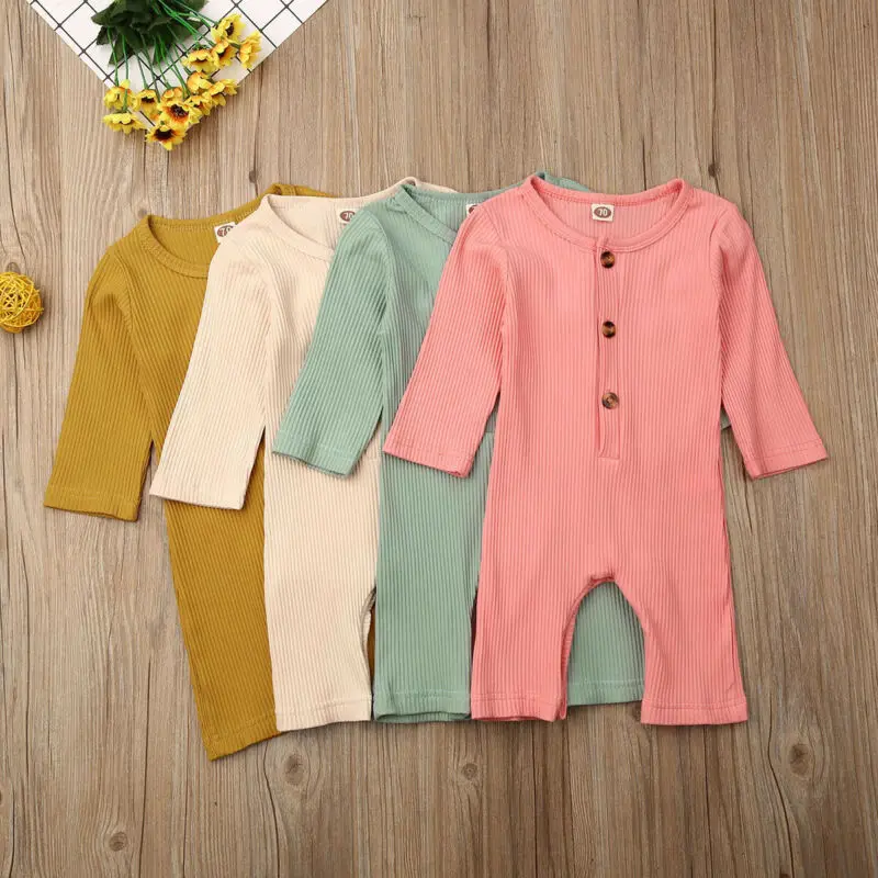 

0-18M Solid Cute Newborn Baby Girl Boy Autumn Clothes Long Sleeve Romper Jumpsuit Fall Outfits Casual Suit