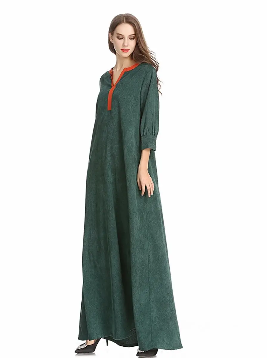 Мусульманское женское длинное платье макси 3/4 рукав туника абайя, кафтан Повседневный арабский халат с поясом Исламская одежда длинный