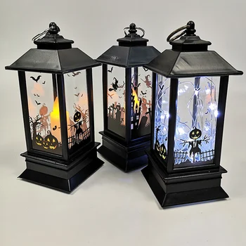 

Halloween LED Lighthouse Simulation Flame Lanterns with Pumpkin/Ghost Hand/Witch Pattern Decoration Props Light