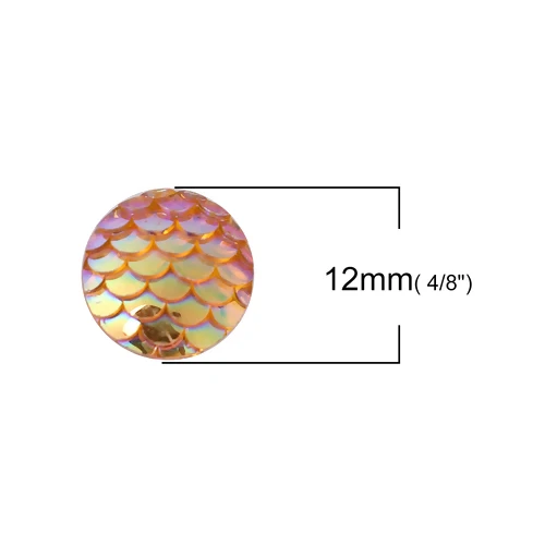 50PCs 8mm/12mm Resin Round Mermaid Fish Dragon Scale Dome Seals Cabochon Royal Blue AB Color For DIY Earring Jewelry Making 12mm Dia