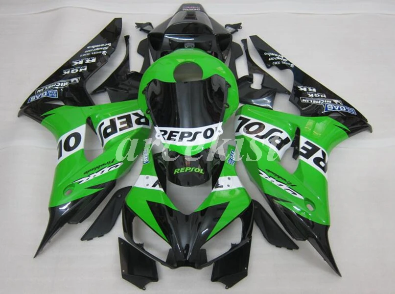 Литьевая Форма ABS мотоцикл обтекатели комплект подходит для CBR1000RR 2006 2007 06 07 1000 RR CBR1000 Кузов Набор черный матовый - Цвет: green black
