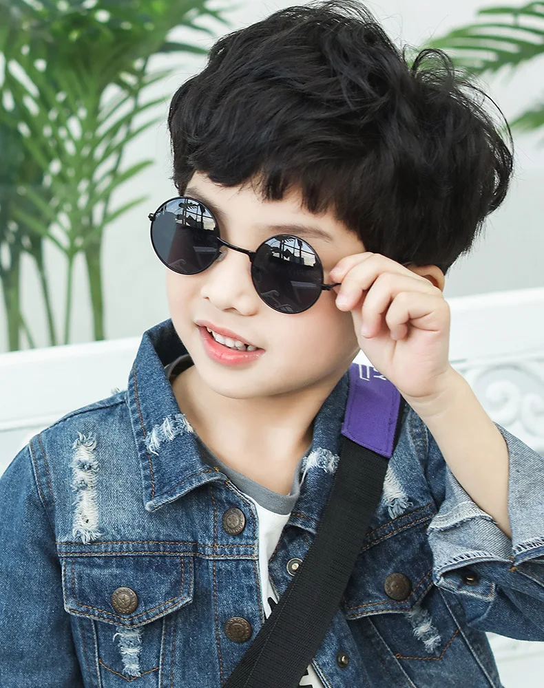 Металлические черные круглые детские солнцезащитные очки, Брендовые очки для маленьких девочек/мальчиков, очки для детей, очки oculos UV400, костюм с маленьким лицом