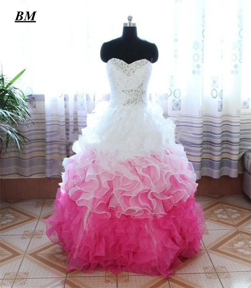 Новые белые розовые платья Quinceanera вечернее платье с бисером сладкий 16 Платья на выпускной, вечерние платья Vestido De 15 Anos BM71