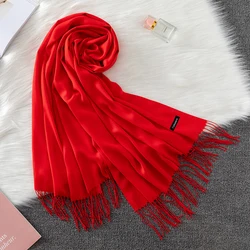 Elegant Cashmere Winter Scarf with Tassel Details (Red)