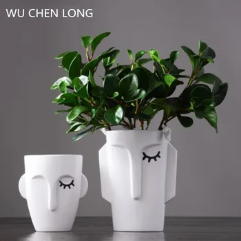 

WU CHEN LONG Nordic Creative Face Countertop Vase Sculpture Decor Dining Table Simulation Flower Arrangement Home Decor A2007