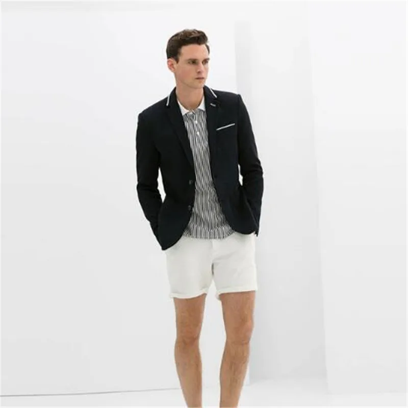High Quality Black Mens Blazer Jacket Slim Fit Tuxedo Short White Man Suit with Pants Terno Masculino Summer Groom Suits | Мужская