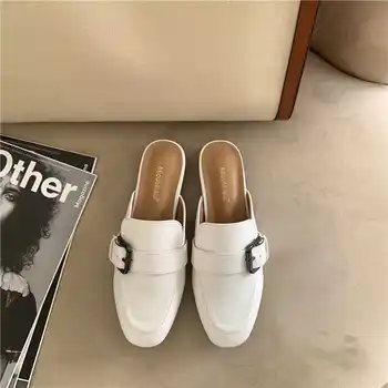 

Shoes Women Cross-tied Ladies' Slippers Low Luxury Slides Cover Toe Pantofle Soft Designer 2020 Flat Square Narrow Band Bonded