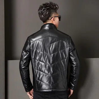 

Genuine Real Leather Jacket Men Winter Sheepskin Coat Plus Size Mink Fur Collar Short Warm Men's Down Jackets 9010