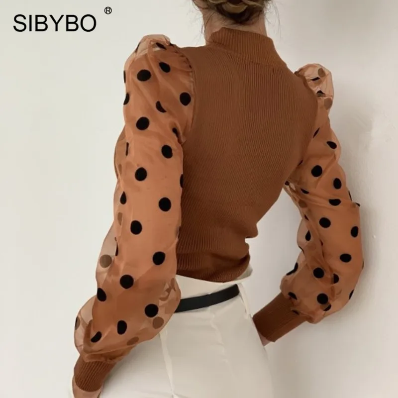 SIBYBO, ребристые, волнистые, с принтом, повседневные женские топы, сетчатые, с длинным рукавом, осенняя Футболка, женская, милая, Рождественская, женская футболка