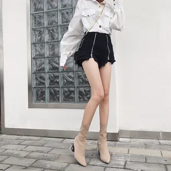 

2020 new mid-high waist double zipper split shorts Korean version of raw edge denim fashion shorts sexy hot pants