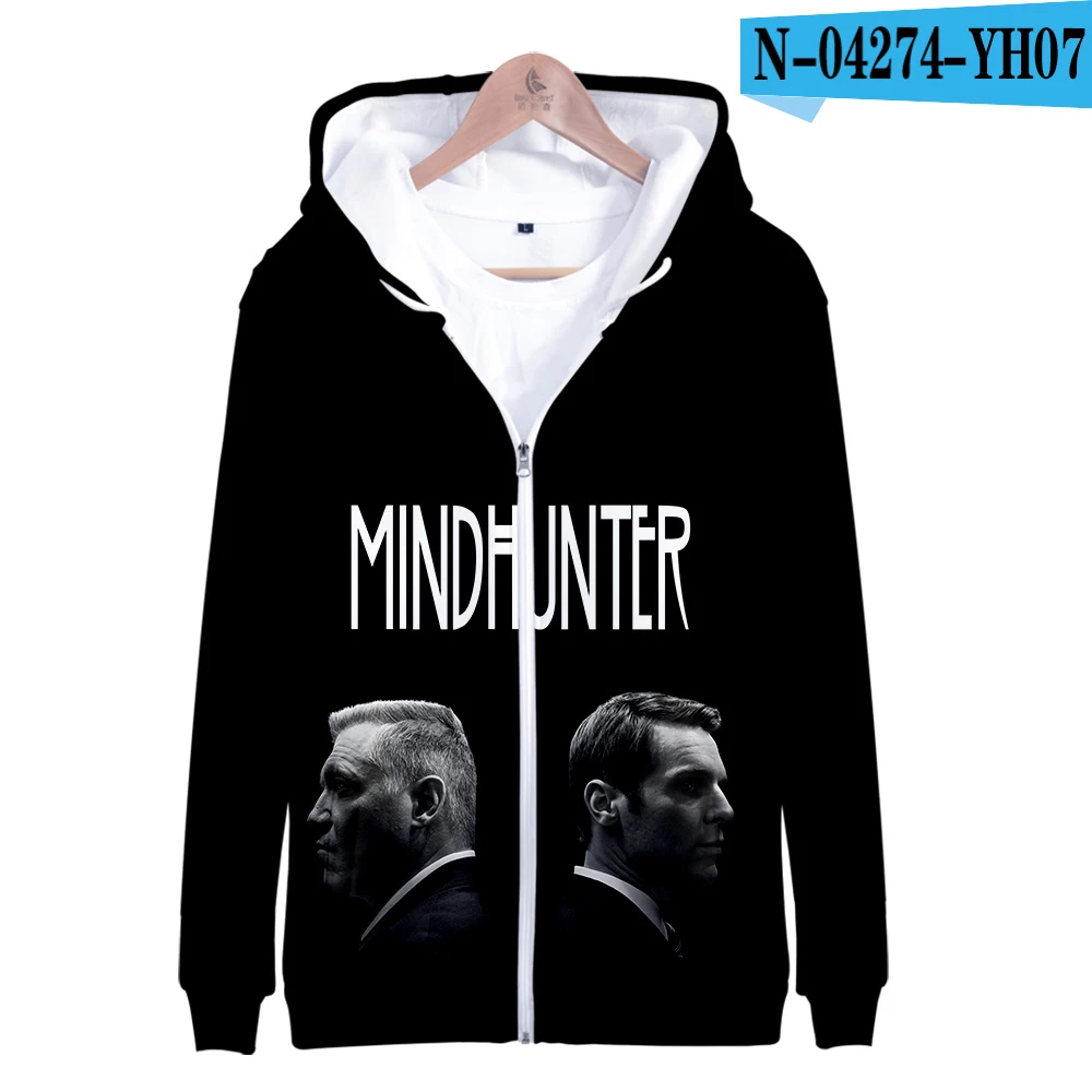 Новинка, модные толстовки на молнии с 3D принтом Mind Hunter, повседневные толстовки с длинным рукавом для женщин/мужчин - Цвет: Темно-серый