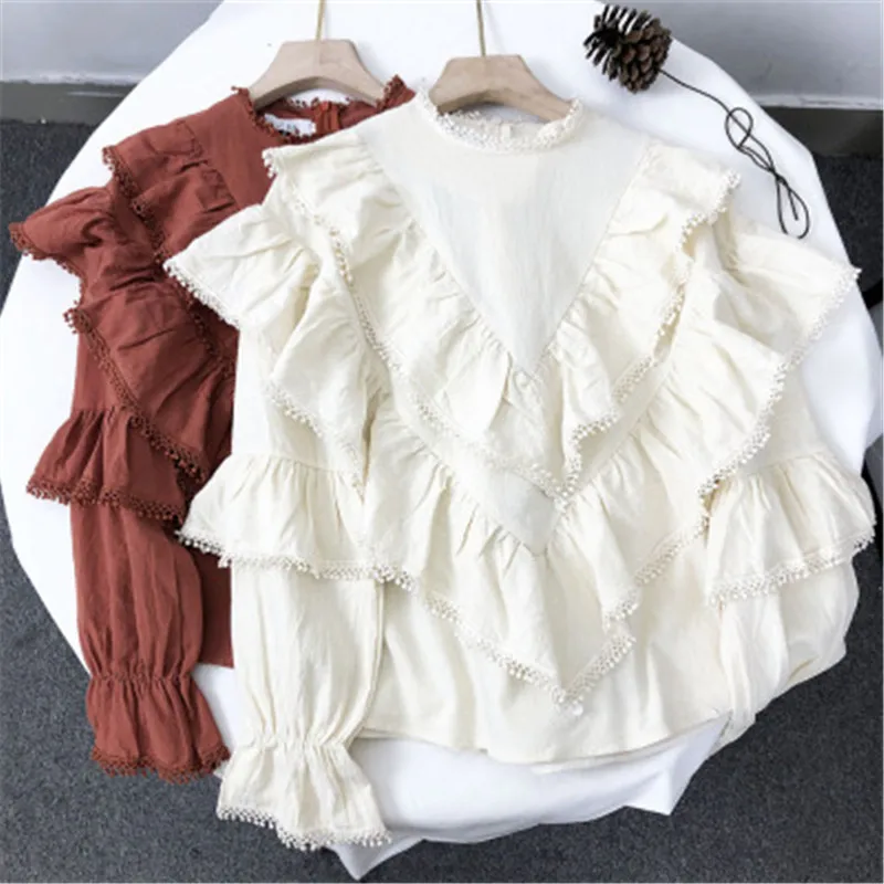 Женская блузка с круглым вырезом расклешенным рукавом|Блузки| |