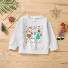 

Casual Children's Santa Snowman Elk Cartoon Christmas Sweatshirts Long Sleeve Loose Pullover Tops Grey Red For Boy Girl 2021