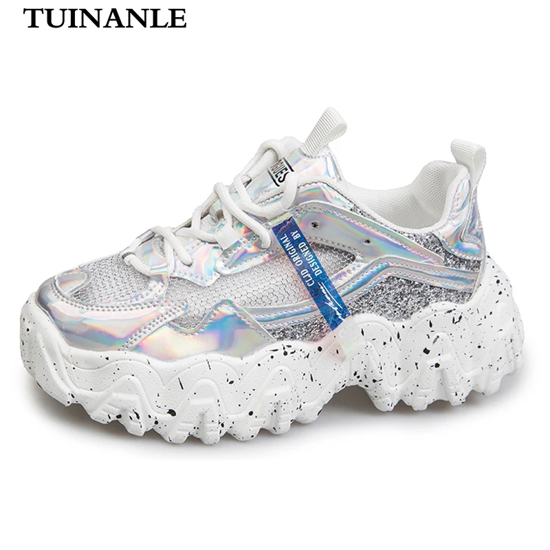 Кроссовки женские массивные дышащие сетчатые теннисные туфли с блестками