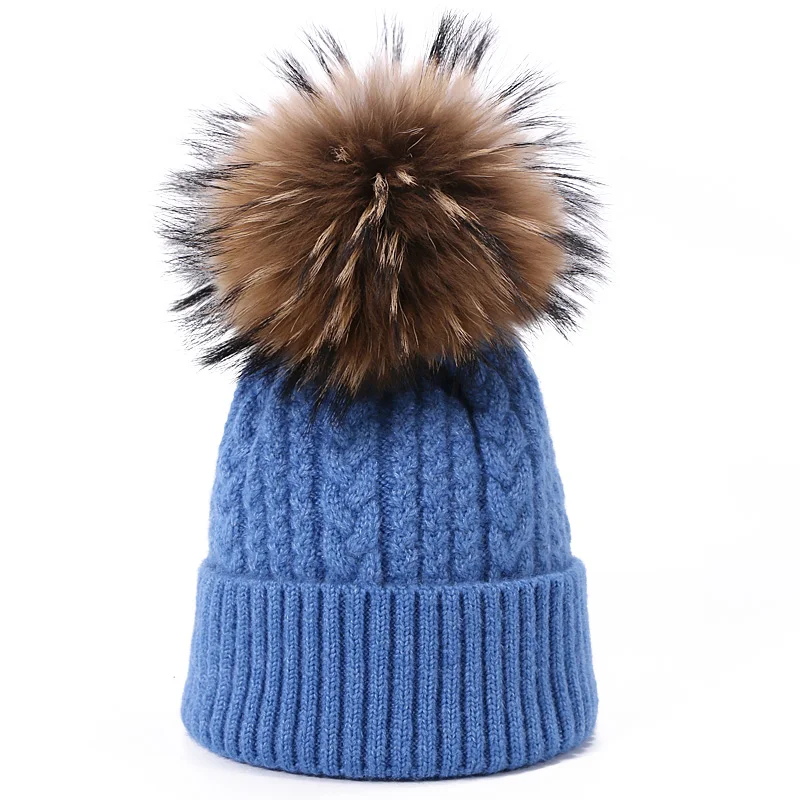 Вязанный натуральная шерсть помпон Skullies Beanies для девочек Женская Зимняя шерстяная теплая хлопковая шапка Уличная Повседневная Женский однотонный шапочки - Цвет: I