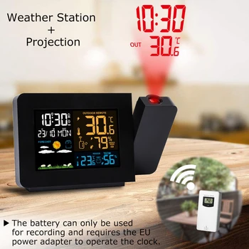 

LED Alarm Projection Clock Thermometer Hygrometer Wireless Weather Station Digital Watch Snooze Desk Table Project Radio Clock