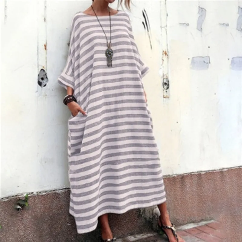 Повседневное Полосатое платье с коротким рукавом модное летнее женское круглым