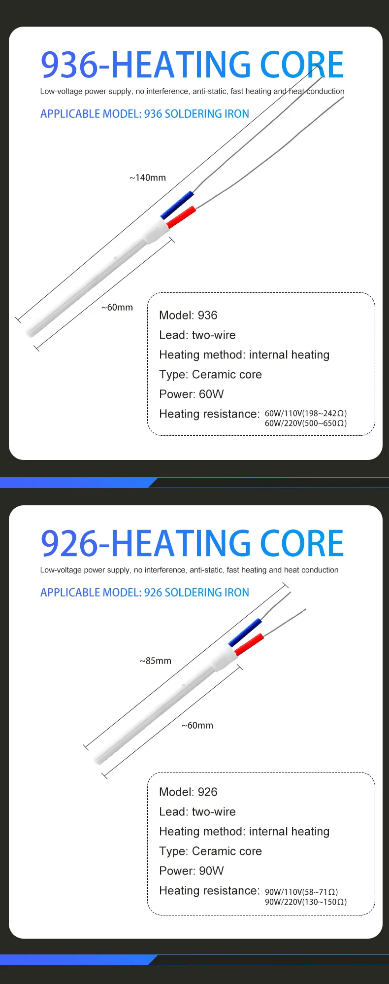 200W Electric Soldering Iron Heater Adjustable Temperature Ceramic Internal Heating Element For 907 926 927 936 Solder Iron electric soldering iron kit