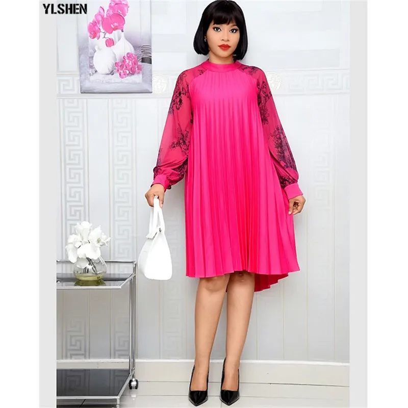 African Style Dresses for Women Casual Pleated Dress Elegant Chic Office Lady A-Line Africa Dress 2019 Autumn Winter Clothing 01
