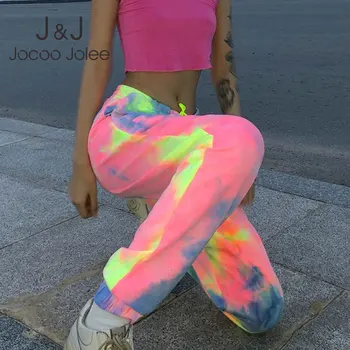 

Jocoo Jolee High Waist Long Baggy Pants Women Sweatpants Loose Trouders 2020 Fashion Neon Tie Dye Joggers Autumn Streetwear